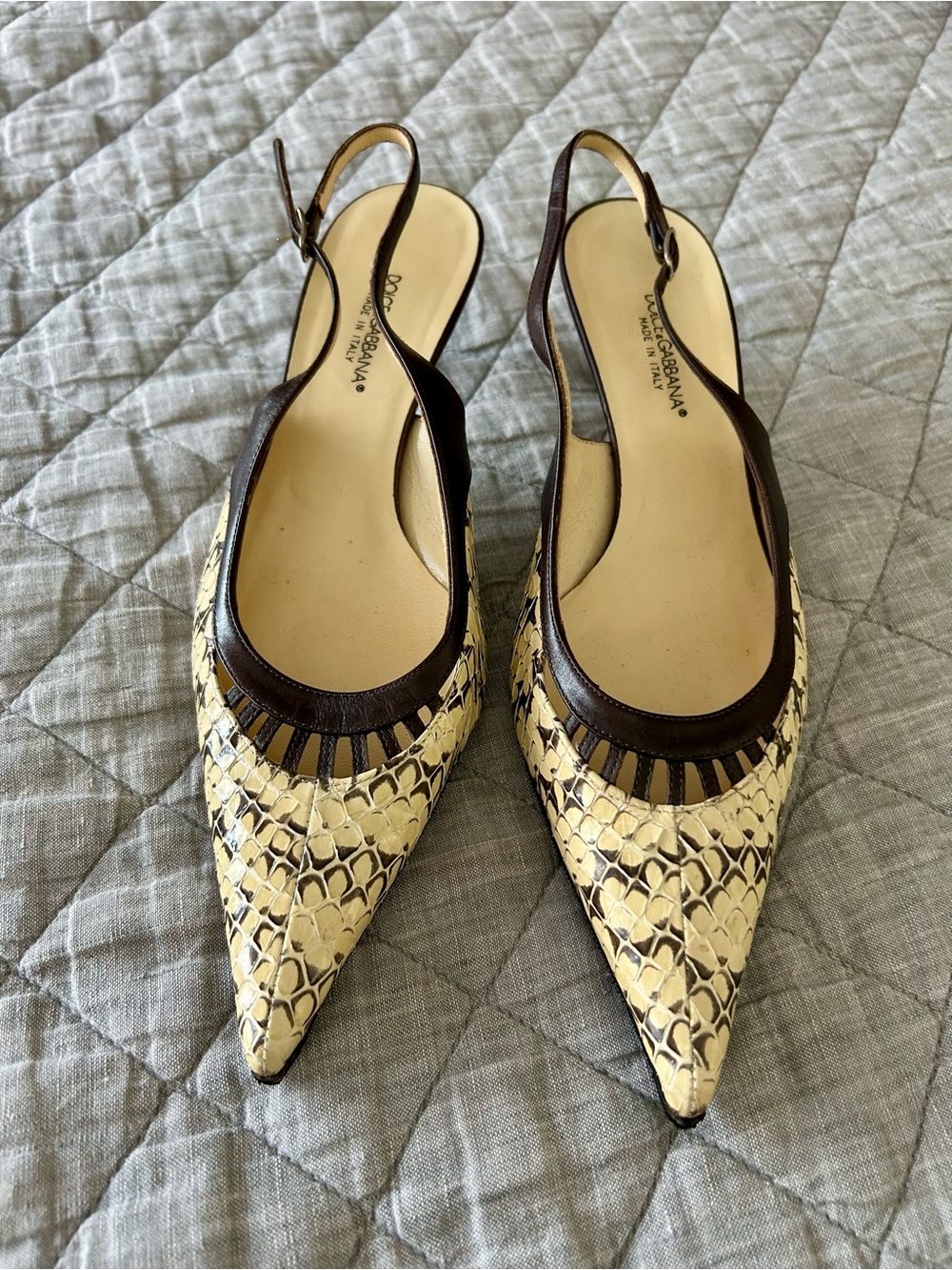 Dolce & Gabbana Snakeskin Pointed-Toe Kitten Heel Slingbacks EU 37.5 - Picture 16 of 16